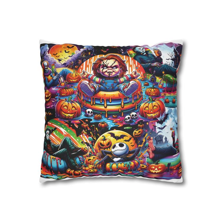 Halloween Horror Pillowcase — Colorful Spooky Pumpkin & Skeleton Decor