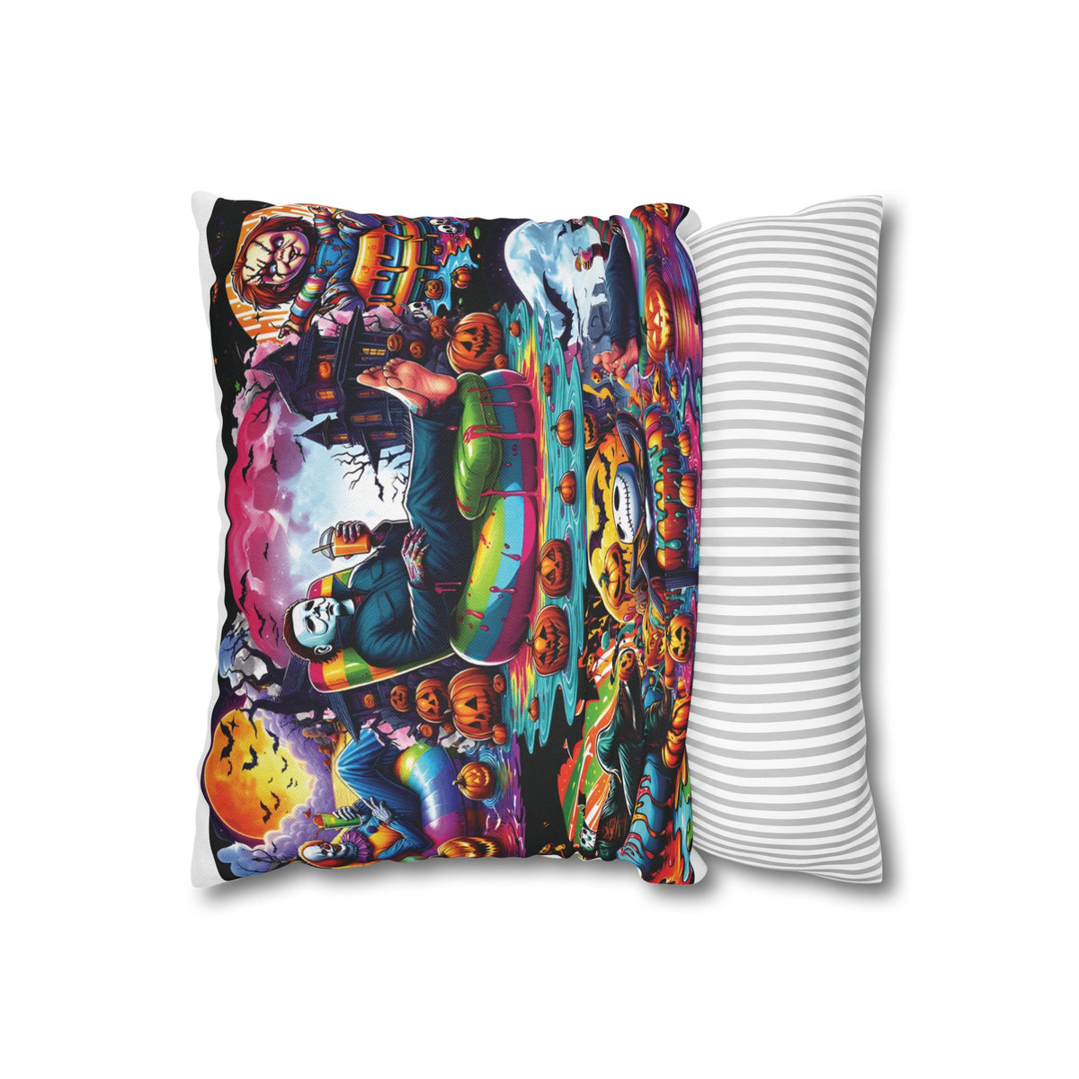 Halloween Horror Pillowcase — Colorful Spooky Pumpkin & Skeleton Decor