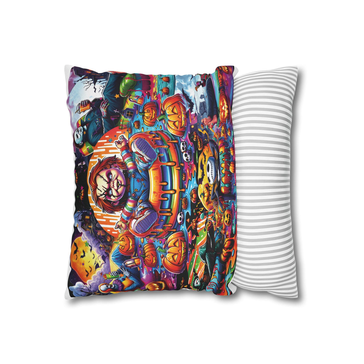 Halloween Horror Pillowcase — Colorful Spooky Pumpkin & Skeleton Decor